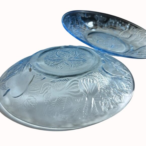 KIG Ice Blue Glass Plates Set Of 4 VTG Fruit Embossed Decorative Trinket Dish - Picture 7 of 10